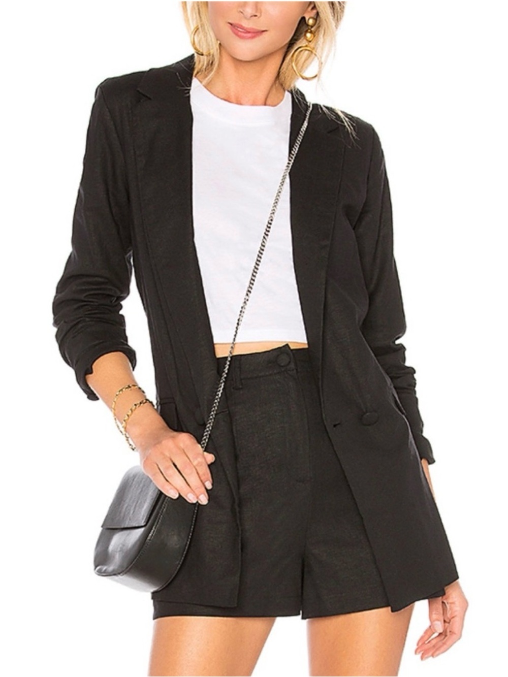 Lovers + Friends Black Sheen Linen Leslie Blazer Size Small